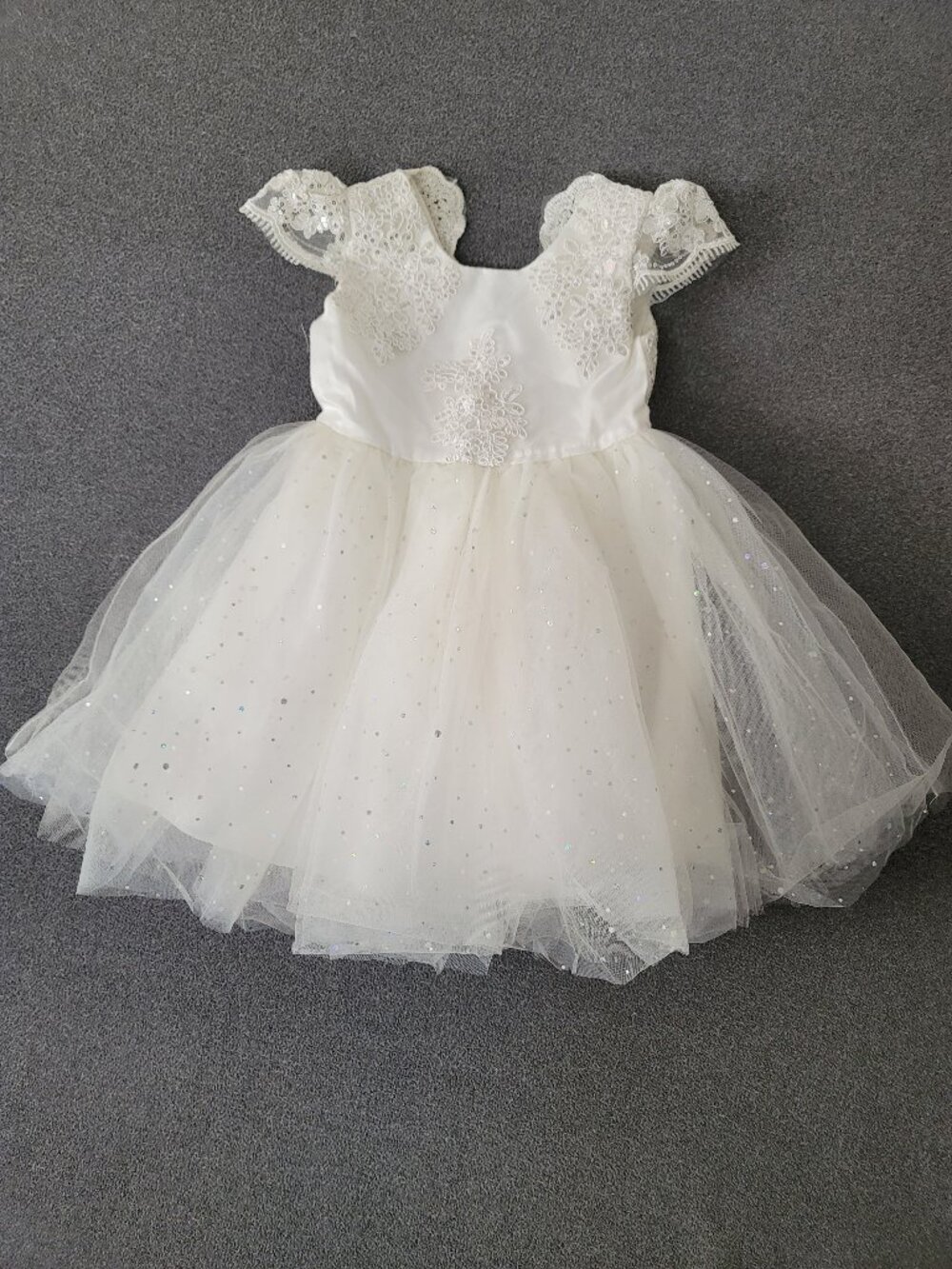 Girl Wedding Sweet White Birthday Party Princess Lace Tulle Short Dress 3T